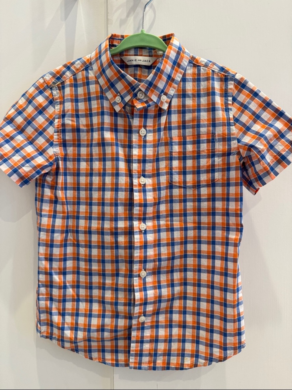 Janie and Jack Orange, Blue & White Plaid Button-Down Shirt